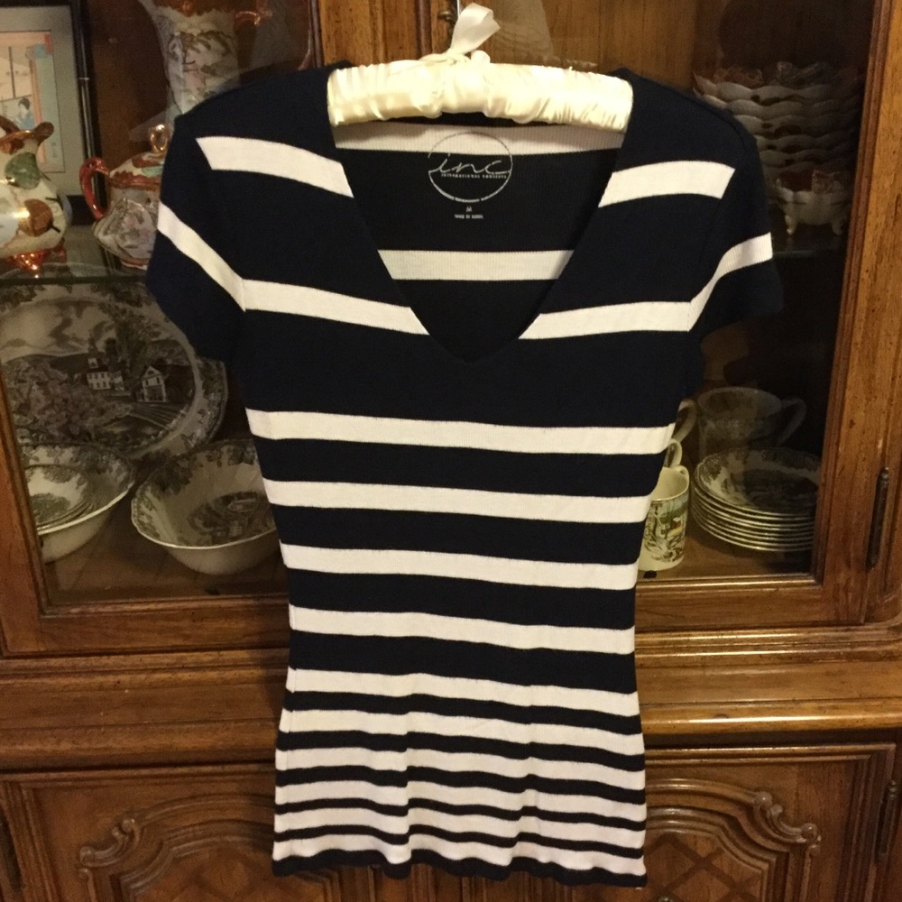 Flattering navy and white striped sweater by INC